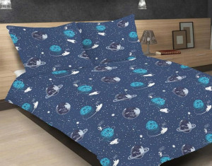Pościel satynowa 160x200 granatowa kosmos SE-52A Exclusive 2