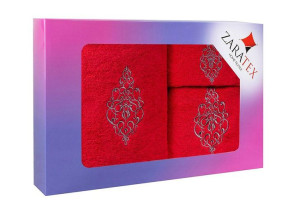 Komplet ręczników w pudełku 3 szt Ornament czerwony 30x50 50x90 70x140 400g