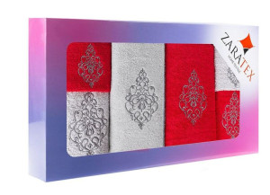 Komplet ręczników w pudełku 6 szt Ornament srebrny czerwony po 2szt. 30x50