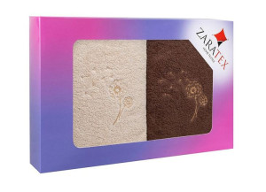 Komplet ręczników w pudełku 2 szt Dmuchawce beżowy brązowy 2/70x140 400g/m2