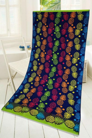 Ręcznik plażowy 70x140 Ananas niebieski kolorowy frotte Plaża 1