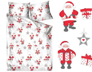 Pościel bawełniana 160x200 Santa Claus Mikołaje świąteczna biała czerwona B
