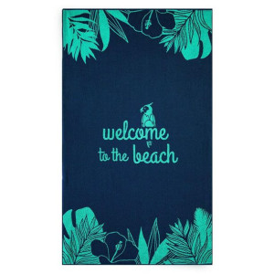 Ręcznik plażowy 100x160 Welcome to the beach niebieski bawełniany frotte pl