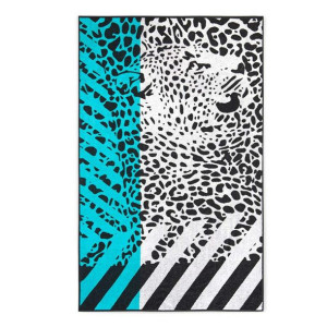 Ręcznik plażowy 100x160 Leo niebieski leopard cętki pasy bawełniany frotte