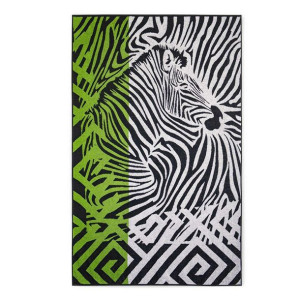 Ręcznik plażowy 100x160 Zebra zielony biały czarny bawełniany frotte plaża