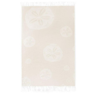 Ręcznik plażowy 100x160 Fouta Flores beżowy kwiaty bawełniany frędzle plaża