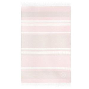 Ręcznik plażowy 100x160 Fouta Alicante różowy beżowy pasy bawełniany frędzl
