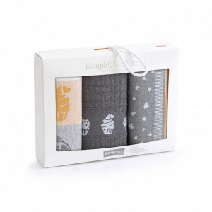 Komplet ścierek kuchennych 3 szt Muffin grafitowy żółty 8510/4 w pudełku Zw