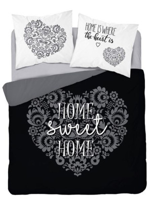 Pościel bawełniana 160x200 Home sweet Home serca czarna biała 3753 A Hollan