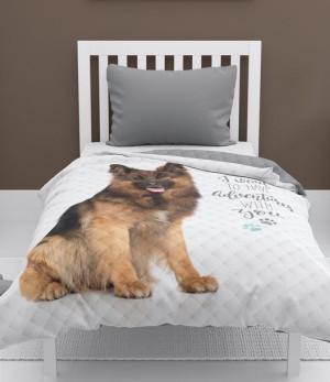 Narzuta dziecięca 170x210 pies owczarek biała szara K_50 113 Bedspread