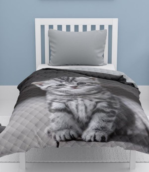 Narzuta dziecięca 170x210 kotek szara K_55 113 Bedspread