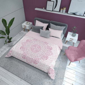 Narzuta dekoracyjna 220x240 Rozeta różowa pudrowa biała K_67 112 Bedspread