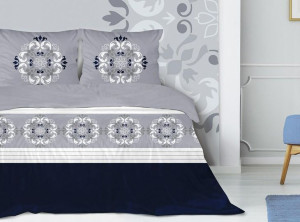 Pościel satynowa 160x200 Elle Glamour szara granatowa w pudełku XQ