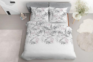 Pościel satynowa 160x200 Liście szara różowa pudrowa 4038 B Home Satin 120