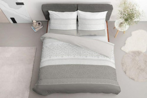 Pościel satynowa 160x200 Ornament beżowa szara biała 4033 B Home Satin 120