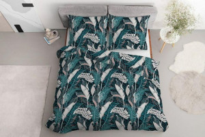 Pościel satynowa 160x200 Liście turkusowa różowa szara 4034 B Home Satin 12