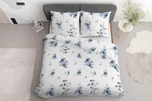 Pościel satynowa 220x200 Kwiaty biała niebieska 4036 B Home Satin 120