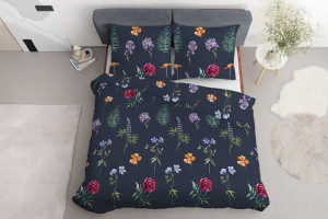 Pościel satynowa 220x200 Kwiaty granatowa kolorowa 4040 A Home Satin 120