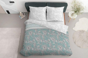 Pościel satynowa 220x200 Paisley szara miętowa 4032 A Home Satin 120