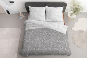 Pościel satynowa 220x200 Paisley szara biała 4032 B Home Satin 120