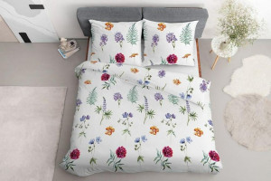 Pościel satynowa 220x200 Kwiaty biała kolorowa 4040 B Home Satin 120