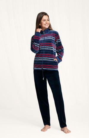 Dres damski 305 L indygo w paski welurowy