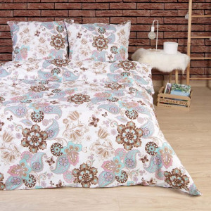 Pościel bawełniana 160x200 Marley miętowa beżowa kwiatki Cottonlove Exclusi