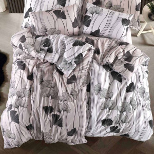 Pościel bawełniana 200x220 Eldorado beżowa biała czarna kwiaty Cottonlove E