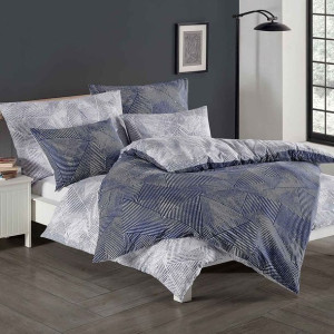 Pościel bawełniana 200x220 Hacket granatowa szara geometria Cottonlove Excl