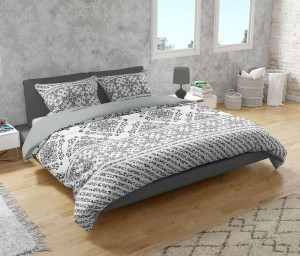 Pościel bawełniana 160x200 Ornamenty biała czarna szara 010 Fashion 2