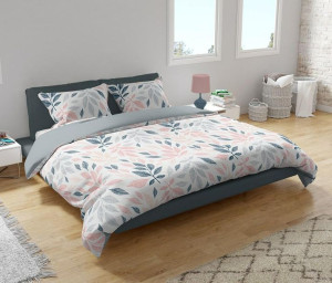 Pościel bawełniana 220x200 Liście morelowa szara granatowa 011 Fashion 2