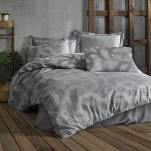 Pościel bawełniana 160x200 spoty szara geometria żakardowa Cottonlove Jacqu