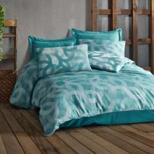 Pościel bawełniana 220x200 spoty turkusowa geometria żakardowa Cottonlove J