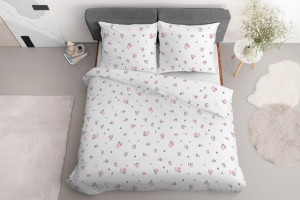 Pościel satynowa 160x200 Kwiaty biała różowa ciemna 4060 B Home Satin 124