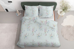 Pościel satynowa 160x200 Kwiaty polne miętowa kolorowa 4055 A Home Satin 12