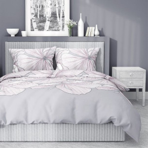 Pościel satynowa 160x200 szara kwiaty 4244 B Home Satin 11