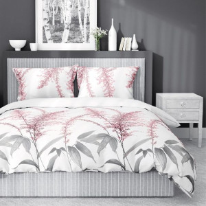 Pościel satynowa 160x200 różowa szara kwiaty 4246 A Home Satin 11