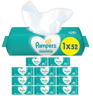 Chusteczki nawilżane Pampers Sensitive (52 sztuk) x 12 sztuk