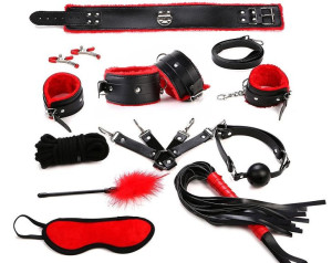 Zestaw Bdsm Bondage 11 Elementów Pejcz Knebel Pas