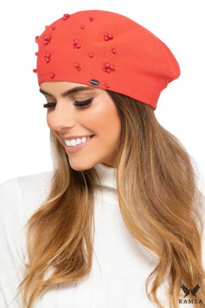 BERET DAMSKI - jakościowa przędza - jasnoczerwony - WYOMING