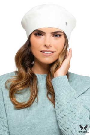 BERET DAMSKI - jakościowa przędza - z wiskozy - kolor ecru - NASHVILLE