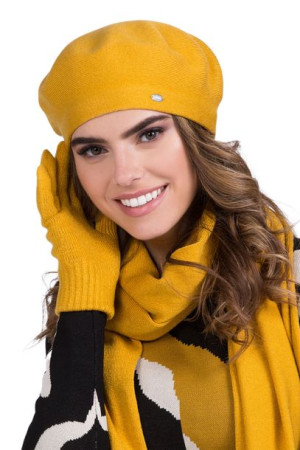 BERET DAMSKI - jakościowa przędza - kolor musztardowy - INEZZ