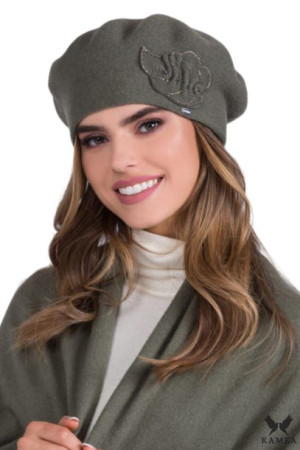 BERET DAMSKI - jakościowa przędza - kolor khaki - JUSTA
