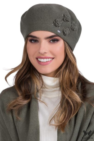 BERET DAMSKI - jakościowa przędza - kolor khaki - ARIEL