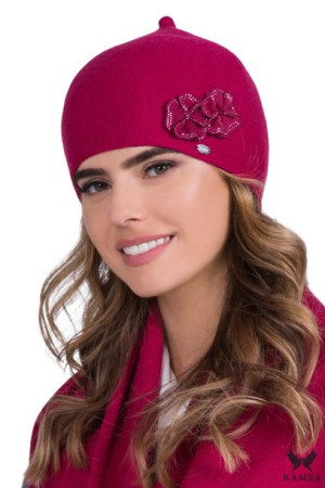BERET DAMSKI - jakościowa przędza - fuksja kwiat - MURCJA