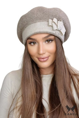 BERET DAMSKI - jakościowa przędza - kolor beżowy - AMPARO