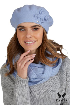 BERET DAMSKI - jakościowa przędza - kolor błękitny - ARIEL