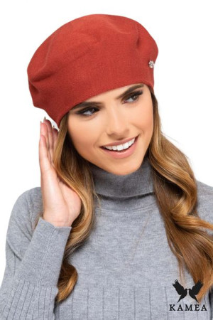 BERET DAMSKI - jakościowa przędza - z wiskozy - kolor ceglany - NASHVILLE
