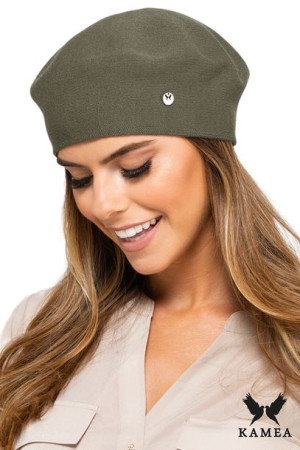 BERET DAMSKI - jakościowa przędza - z wiskozy - kolor khaki - NASHVILLE