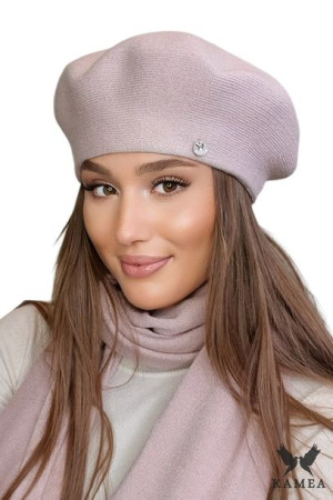 BERET DAMSKI - jakościowa przędza - kolor różowy - AFRAH